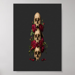 Pixel gotische schedels rode rozen donkere fantasi poster