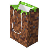 Pixel gras gamer verjaardag  medium cadeauzakje (Voorkant Gekanteld)