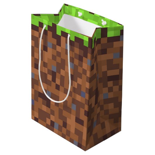 Pixel gras gamer verjaardag  medium cadeauzakje (Achterkant Gekanteld)