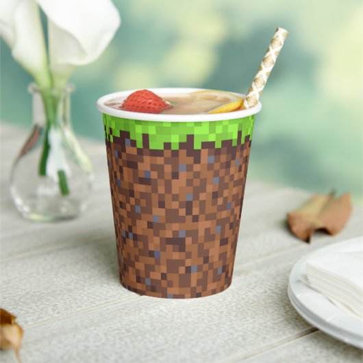 Pixel gras gamer verjaardag  papieren bekers (Insitu)