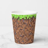 Pixel gras gamer verjaardag  papieren bekers (Achterkant)