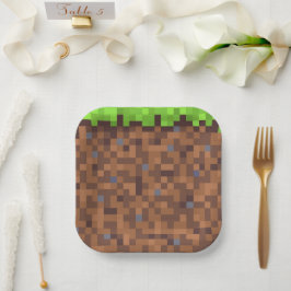 Pixel gras gamer verjaardag  papieren bordje