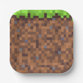 Pixel grass gamer birthday  papieren bordje (Voorkant)