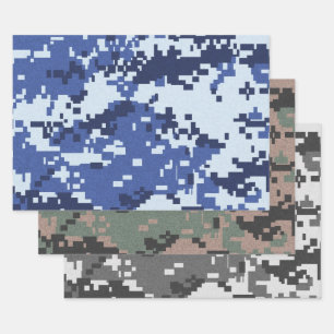 Pixel Green Grey Blue Camouflage Inpakpapier Vel
