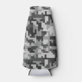 Pixel Grijs en Zwart Legerpatroon Flesjeskoeler (Voorkant)