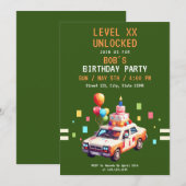 Pixel Groene & Oranje Auto Gaming Verjaardag Kaart (Voorkant / Achterkant)