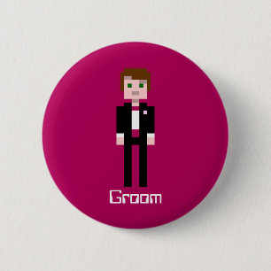 Pixel Groom - Maroon - Aangepast Ronde Button 5,7 Cm