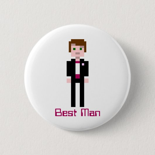 Pixel Groomsman - Maroon - Aangepast Ronde Button 5,7 Cm (Voorkant)