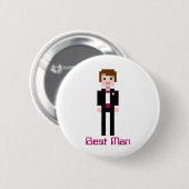 Pixel Groomsman - Maroon - Aangepast Ronde Button 5,7 Cm (Voorkant /achterkant)