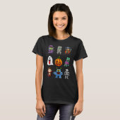 Pixel Halloween Witch Pumpkin Boo Pirate Skeleton  T-shirt (Voorkant volledig)