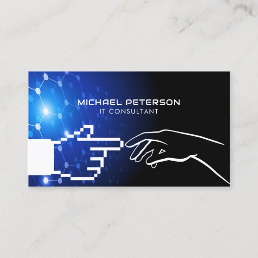Pixel hand in contact met menselijke hand | futuri visitekaartje (Voorkant)