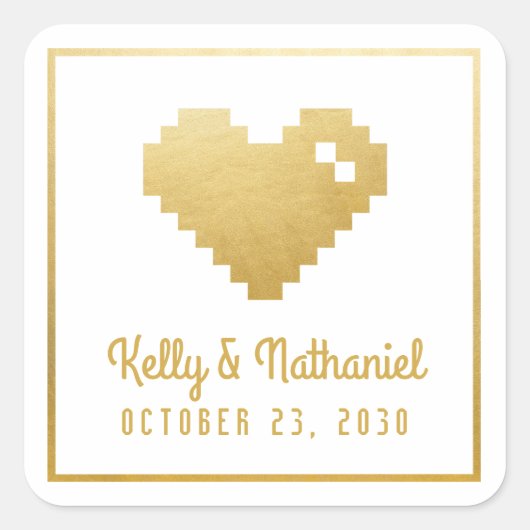 Pixel Hart Gamer Bruiloft Favor Sticker Seal (Voorkant)