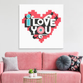 Pixel Hart Ik Hou Van Jou Retro Typografie Canvas Afdruk (Insitu (Woonkamer))