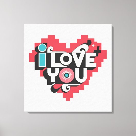 Pixel Hart Ik Hou Van Jou Retro Typografie Canvas Afdruk (Voorkant)