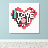 Pixel Hart Ik Hou Van Jou Retro Typografie Canvas Afdruk (Insitu (Houten vloer))