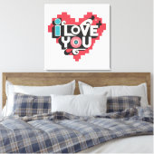 Pixel Hart Ik Hou Van Jou Retro Typografie Canvas Afdruk (Insitu (Slaapkamer))