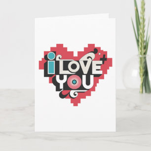 Pixel Hart Ik Hou Van Jou Retro Typografie  Kaart
