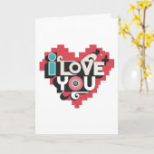 Pixel Hart Ik Hou Van Jou Retro Typografie  Kaart (Gele Bloem)