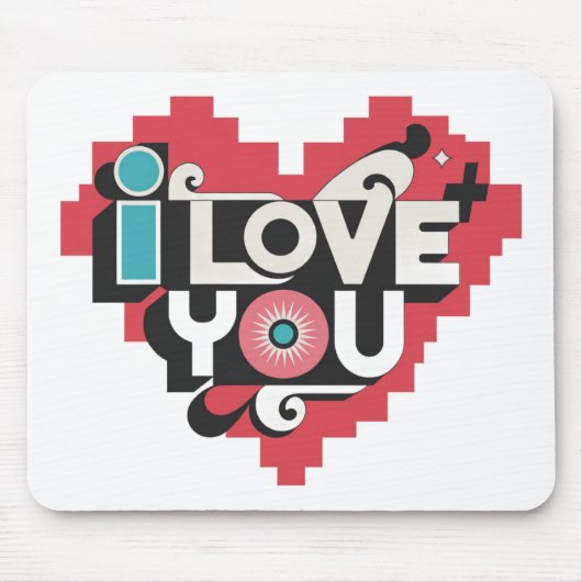 Pixel Hart Ik Hou Van Jou Retro Typografie Muismat (Voorkant)