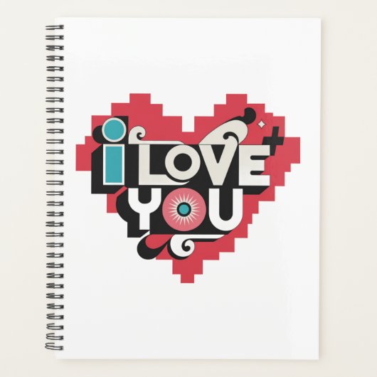 Pixel Hart Ik Hou Van Jou Retro Typografie Planner (Voorkant)