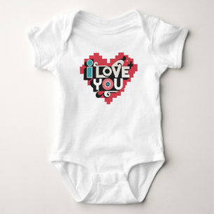 Pixel Hart Ik Hou Van Jou Retro Typografie Romper