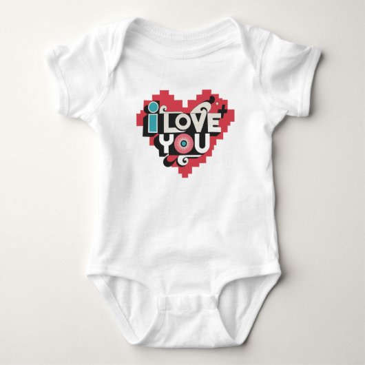 Pixel Hart Ik Hou Van Jou Retro Typografie Romper (Voorkant)