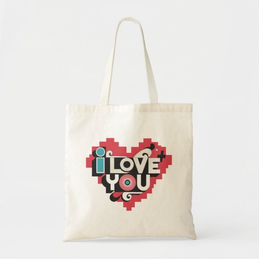 Pixel Hart Ik Hou Van Jou Retro Typografie Tote Bag (Voorkant)