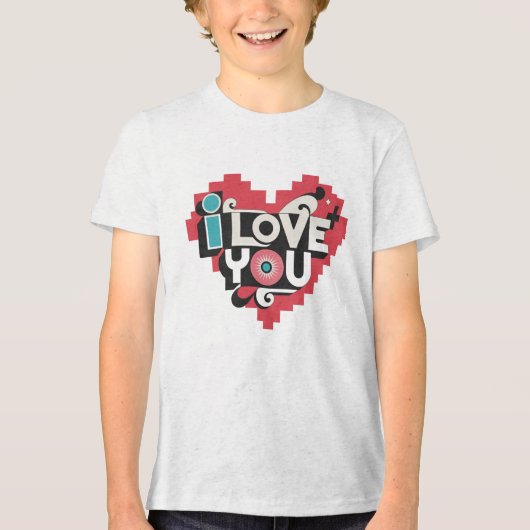 Pixel Hart Ik Hou Van Jou Retro Typografie Tri-Blend Shirt (Voorkant)