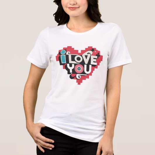 Pixel Hart Ik Hou Van Jou Retro Typografie Tri-Blend Shirt (Voorkant)