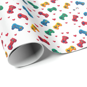 Pixel Harten & Controllers Inpakpapier - Gamer 
