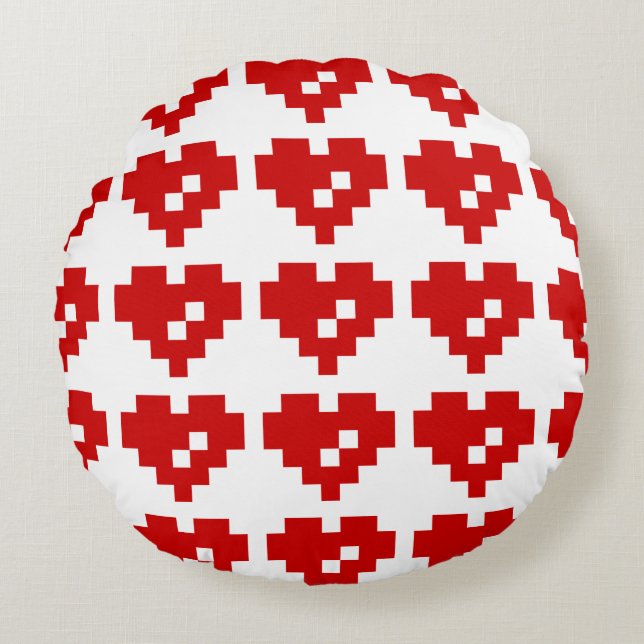 Pixel Heart 8 Bit Love Rond Kussen (Voorkant)