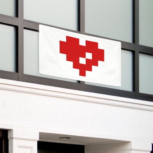 Pixel Heart 8 Bit Love Spandoek (Buitenkant Gebouw)