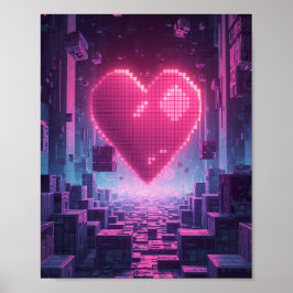 Pixel Heart Neon City — Poster voor futuristische 