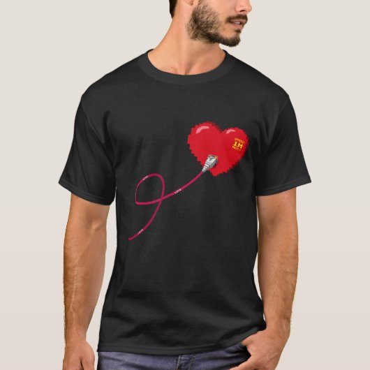 Pixel Hearts aangesloten Matching paar outfit link T-shirt (Voorkant)