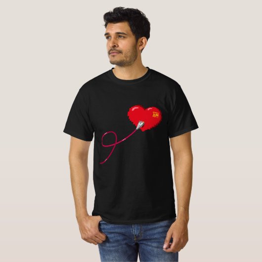 Pixel Hearts aangesloten Matching paar outfit link T-shirt (Voorkant volledig)