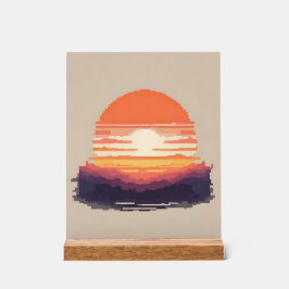 Pixel Horizon: A Retro Sunset Acryl Bord