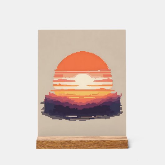 Pixel Horizon: A Retro Sunset Acryl Bord (Voorkant)