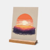 Pixel Horizon: A Retro Sunset Acryl Bord (Hoek)