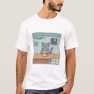 Pixel Kat Behoeft Koffie – Retro RPG Game Status T-shirt
