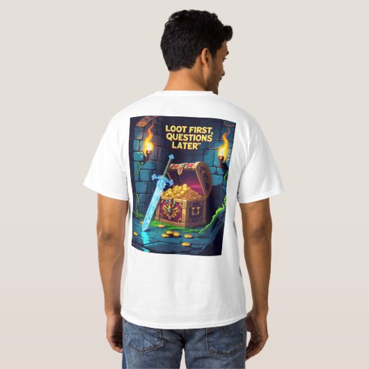 Pixel kerker scène met schatkist t-shirt (Achterkant volledig)