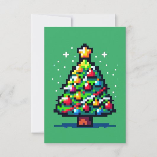 Pixel kerstboom - Retro feestelijke vakantie Kaart (Voorkant)