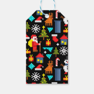Pixel Kerstmis Cadeaulabel