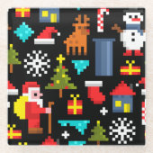 Pixel Kerstmis Glazen Onderzetter (Voorkant)