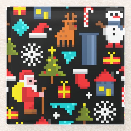 Pixel Kerstmis Glazen Onderzetter (Voorkant)