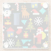 Pixel Kerstmis Glazen Onderzetter (Achterkant)
