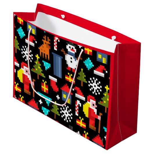 Pixel Kerstmis Groot Cadeauzakje (Voorkant Gekanteld)