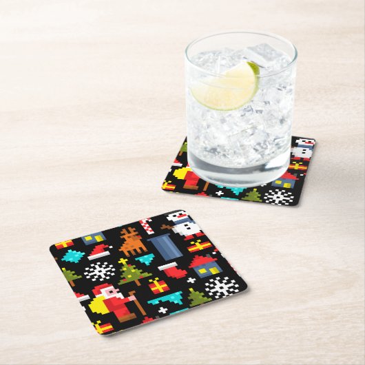 Pixel Kerstmis Kartonnen Onderzetters (Insitu)