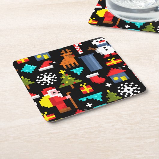 Pixel Kerstmis Kartonnen Onderzetters (Schuin)