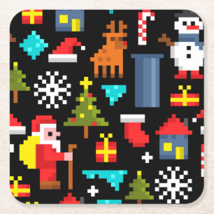 Pixel Kerstmis Kartonnen Onderzetters