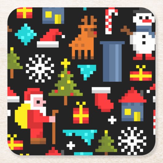 Pixel Kerstmis Kartonnen Onderzetters (Voorkant)
